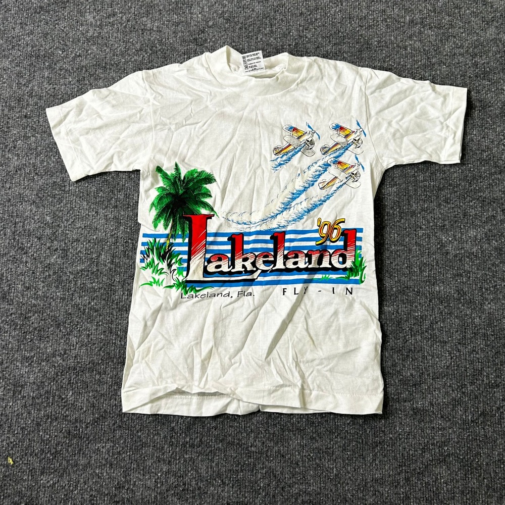 Anvil T-Shirt Youth Size M White Lakeland Fly-In 96 Airplane Graphic USA Made